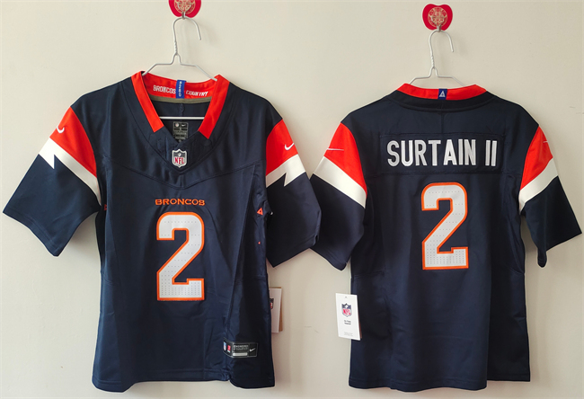 Women's Denver Broncos #2 Pat Surtain II Navy 2024 F.U.S.E Throwback Stitched Jersey(Run Small)
